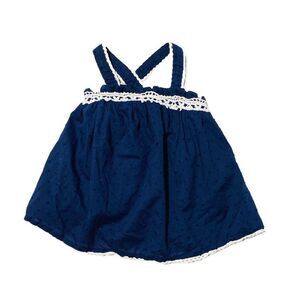 Savannah Baby Navy Blue Textured Lace Trim Pinafore Dress